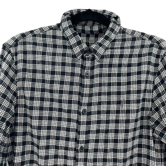 AllSaints Petro Shirt Button Down‎ Long Sleeve Flannel Check Black Size Medium - Picture 3 of 11